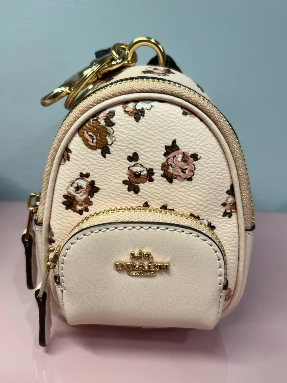 NWT Coach Pink Floral Mini Backpack Keychain Charm🩷 - Picture 2 of 10